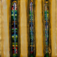 THREE ROWS (2024)  Encaustic / 16" X 16"